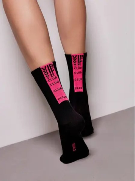 Lange Socken von Conte "VIP Club", Schwarz mit Pink